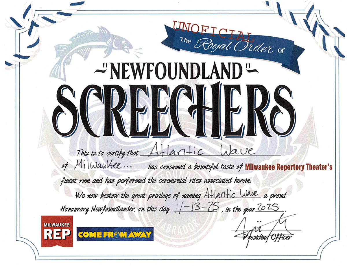 Milwaukee Rep Newfoundland Screechers certificate